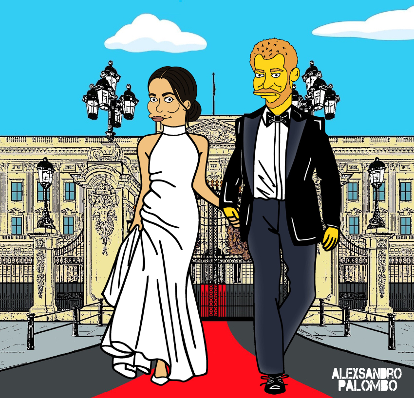 Meghan Markle Princess William Queen Elizabeth Kate Middleton Lady Diana Feminist Feminism Royal Popart Contemporaryart Simpsonized Thesimpsons Lossimpsons Buckinghampalace Artist Alexsandro Pal