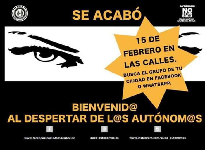 Autónomos Unidos Para Actuar (A.U.P.A) convoca concentraciones el día 15 de febrero en toda España