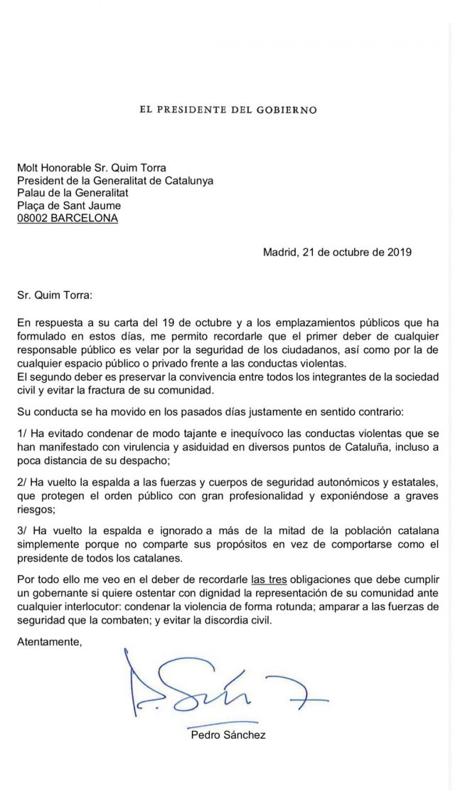 Carta Sanchez Torra
