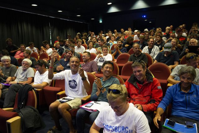 Regatistas Mini Transat 2019 Tras El Último Briefing. Miguel Angel Rondon Primero A La Derecha De La Imagen.