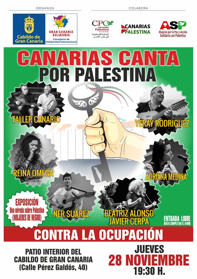 Taller Canario, Reina Omega y Ner Suárez, entre los artistas que alzarán la voz en el Patio del Cabildo contra la ocupación de Palestina