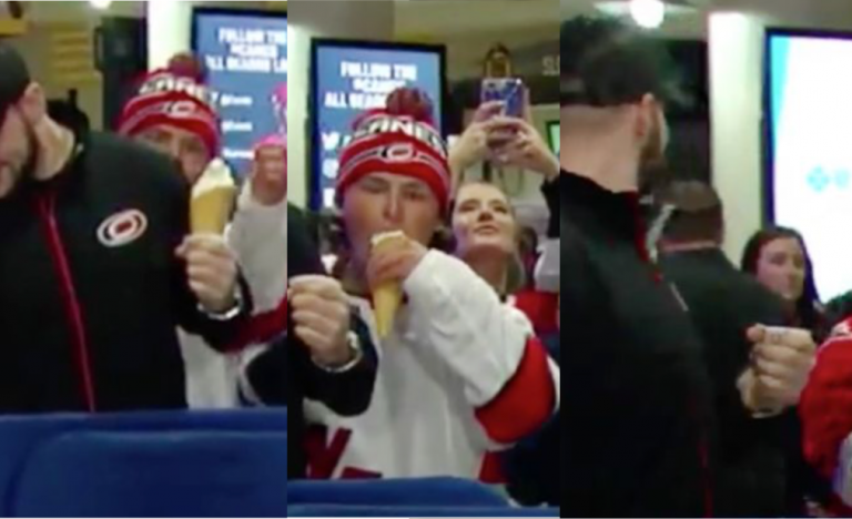«El mejor robo jamas filmado»: graban a un hombre hurtando un helado durante la retransmisión de un partido de hockey