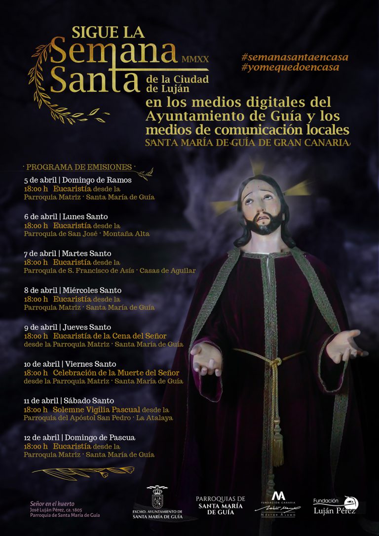 Más de 2.000 personas siguieron desde sus casas la eucaristía del Domingo de Ramos retransmitida desde la Parroquia Matriz de Santa María de Guía a través de los medios locales