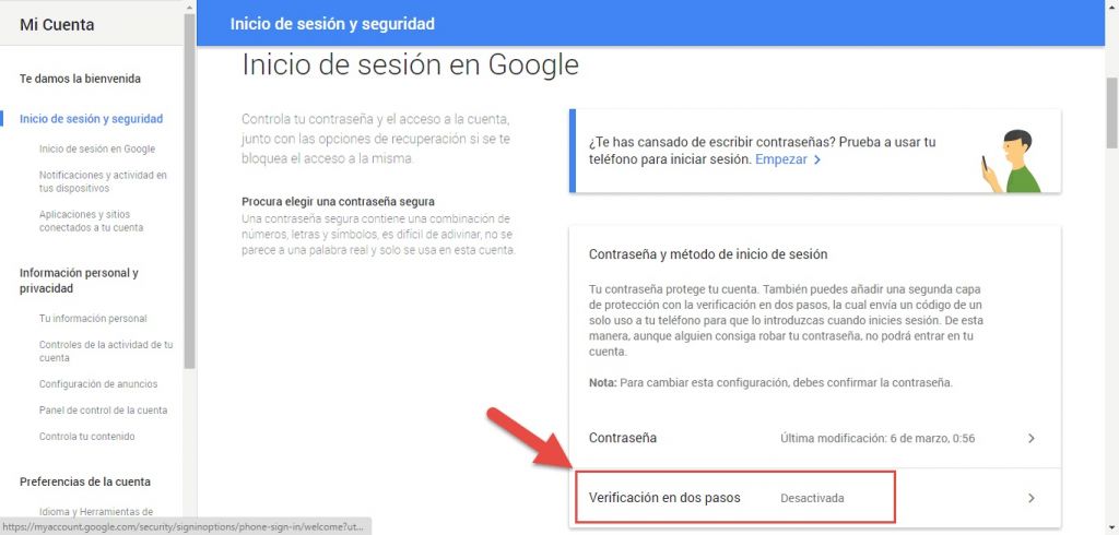 verificacion dos pasos gmail