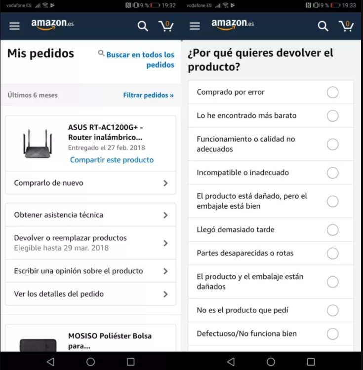 Gestiona tus pedidos desde la app de Amazon