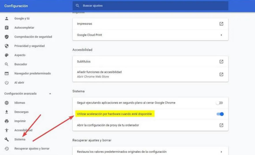 Aceleración En Google Chrome Por Hardware Cuando Esté Disponible