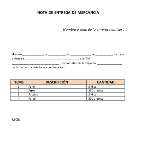 Otros Documentos De Nota De Entrega