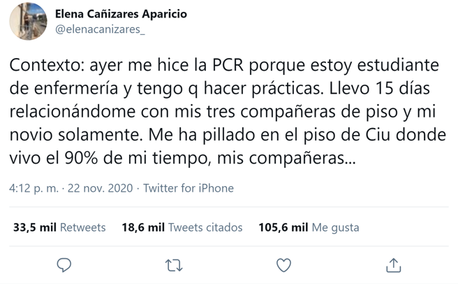 Primer Tuit Del Hilo Que Subió Elena Cañizares Contando Su Historia.