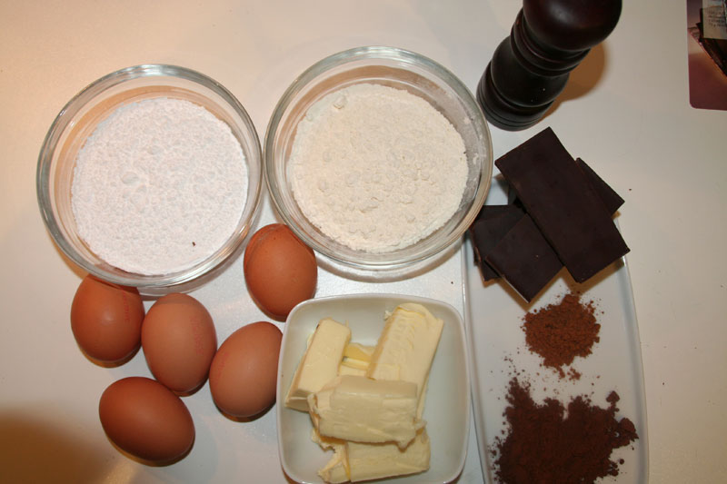 Ingredientes  para el coulant de chocolate 