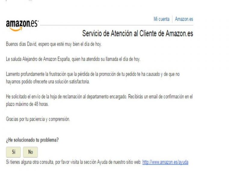 Amazon reclamación 2025