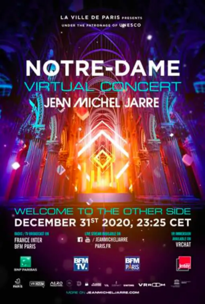 Jean-Michel Jarre Welcome to the other side concierto virtual Notre Dame año nuevo 2021 Nochevieja 2020 Paris