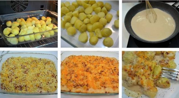Hacer patatas con bechamel gratinadas con queso