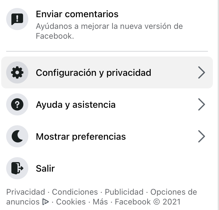 Opción De &Quot;Configuración Y Privacidad&Quot; En Facebook