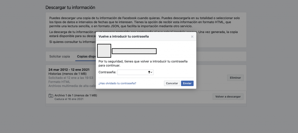 Vuelve A Introducir Tu Contraseña De Facebook Para Poder Descargar Tu Copia De Seguridad