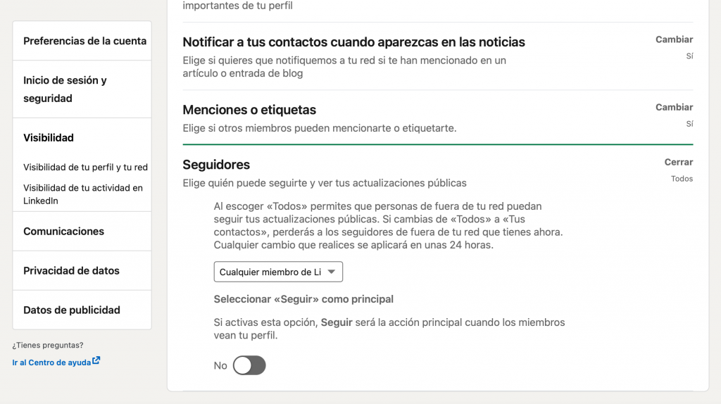 Actviar Opción Seguir En Linkedin 