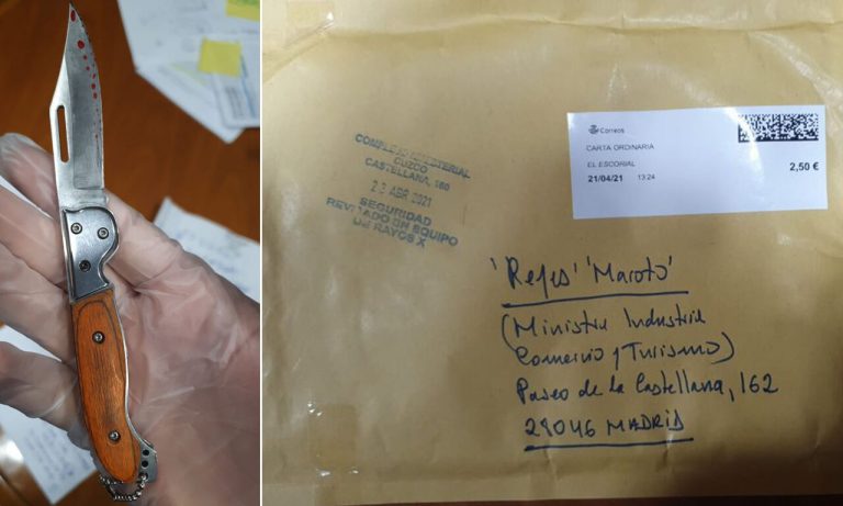 Reyes Maroto recibe un sobre con una navaja aparentemente ensangrentada