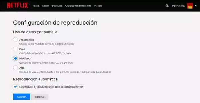 Calidad Reproduccion Netflix