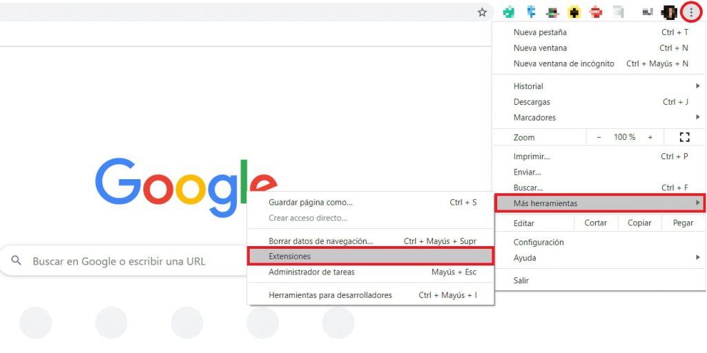 Desinstalar Extensiones Google Chrome