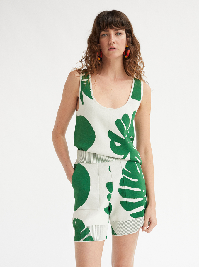 Originales Pantalones Cortos Con Estampación Con Motivos Vegetales.