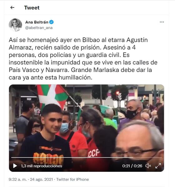 El PP exige a Marlaska «dar la cara» ante los homenajes que reciben los asesinos de ETA