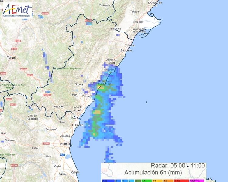 La inestabilidad termodinámica y viento débil, tras la convección mediterránea que ha afectado a Benicàssim