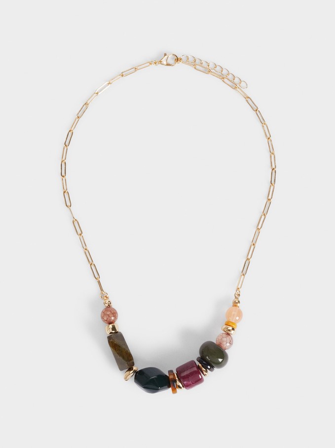Collar Corto Con Piedras Y Abalorios