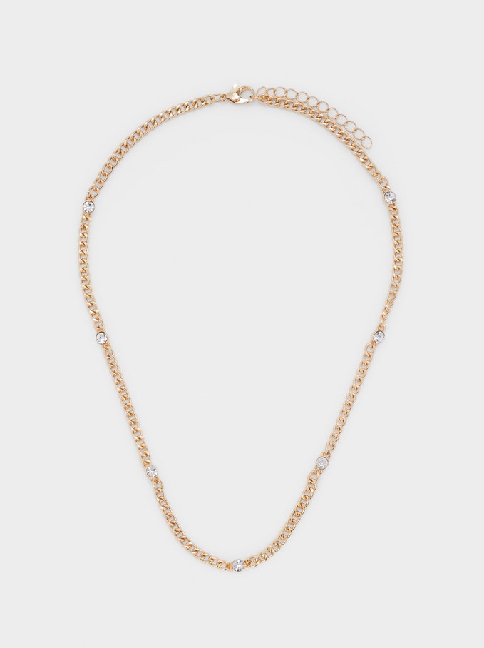 Collar Corto Dorado Con Cristales
