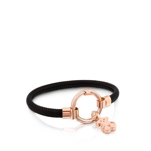 Pulsera Mediana De Plata Vermeil Rosa Y Acero Ip Negro Hold