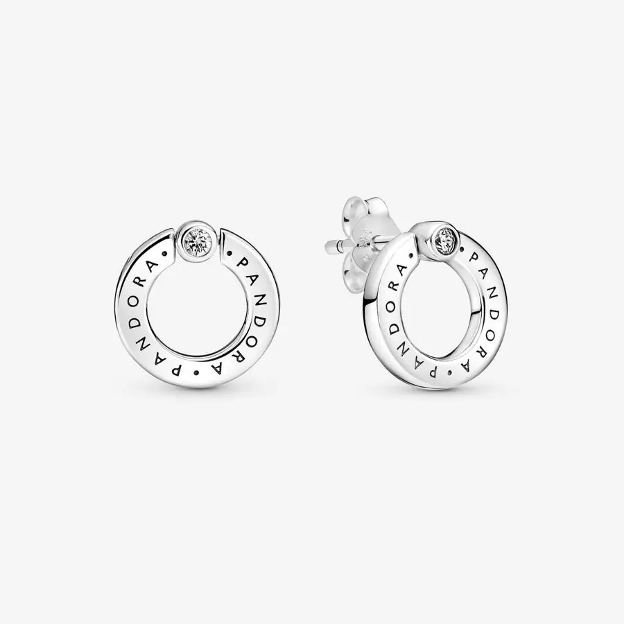Pendientes de botón Reversibles Círculo en Pavé & Logo