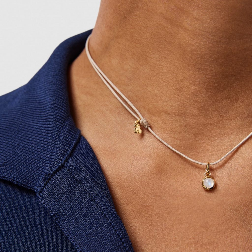 Collar Magic Nature Con Piedra Luna Y Cordon Beige