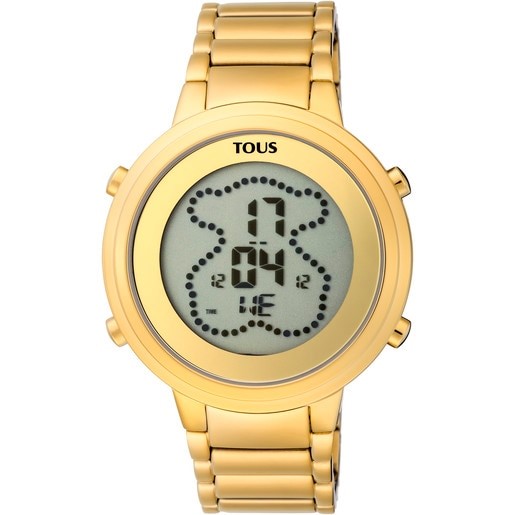 Reloj Digital Digibear De Acero Ip Dorado