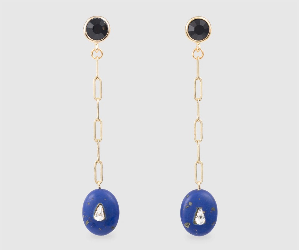 pendientes largos azul y negro