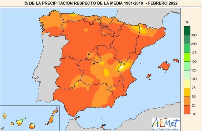 Febrero de 2022 registra un 21% de las lluvias normales y se convierte en el segundo más seco del siglo