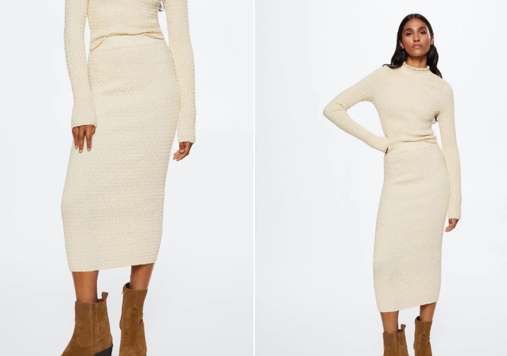 Falda punto fruncido de Mango