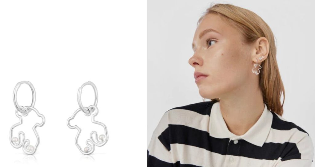 Pendientes aro oso de plata y perlas cultivadas Tsuri