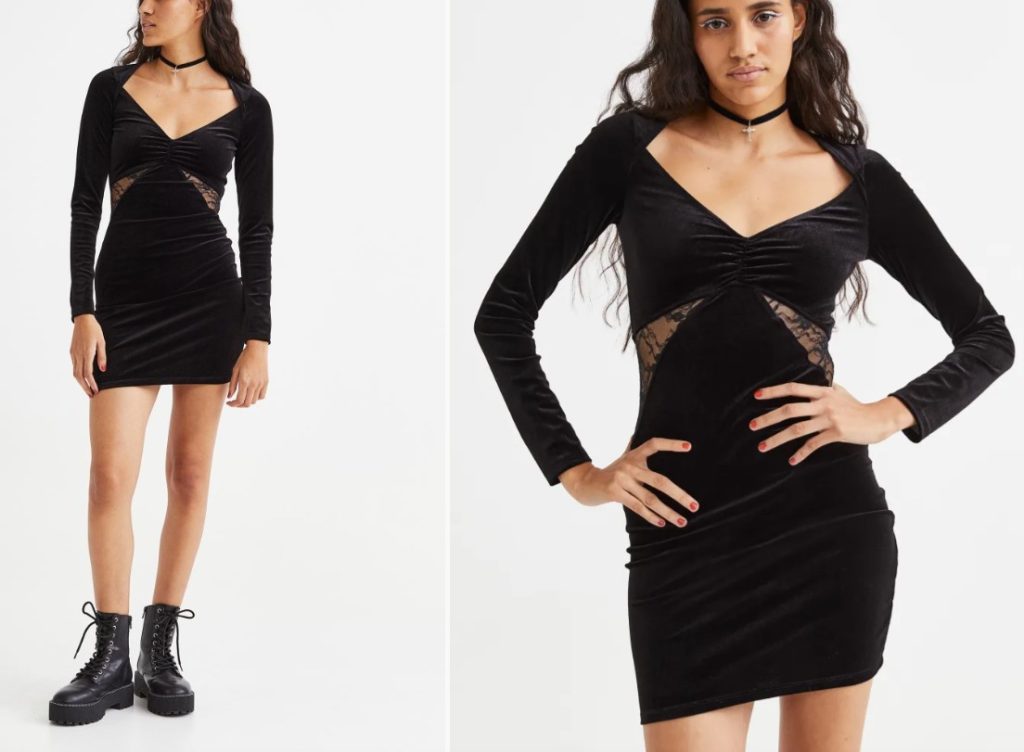 El vestido de H&M con el que vas a arrasar en una fiesta 76 Vestido bodycon de velour con detalles de encaje