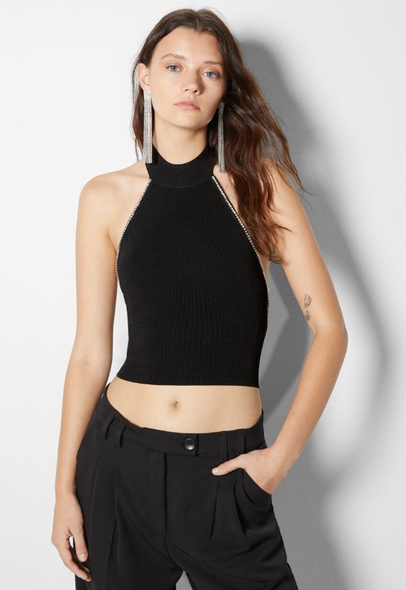 Top halter con punto strass de Bershka