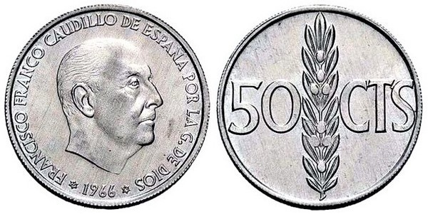 Moneda De 50 Céntimos Del Año 1966