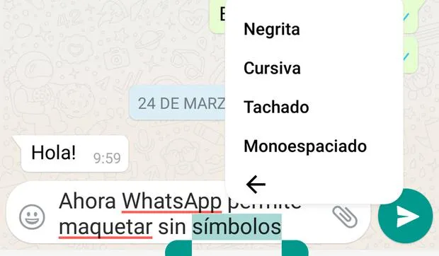WhatsApp también te permite darle formato al texto