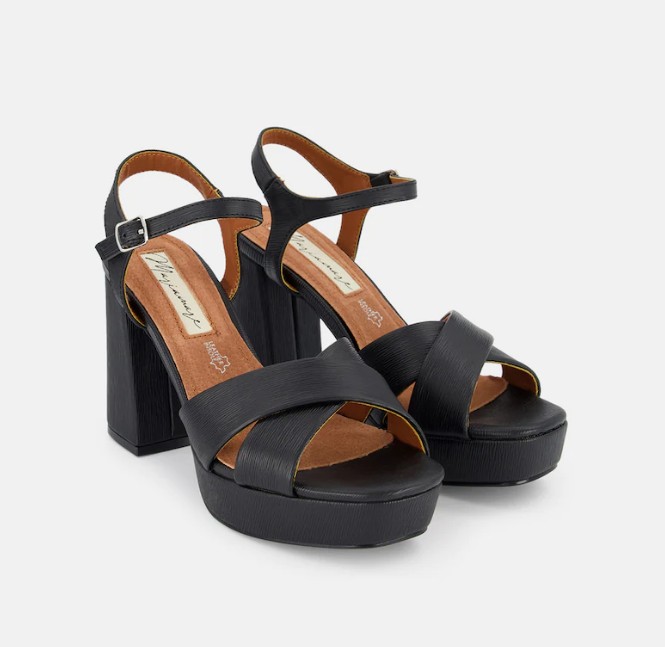Sandalias De Mujer En Negro De Tiras Cruzadas Con Pulsera Al Tobillo Plataforma Y Tacon Bloque El Corte Ingles