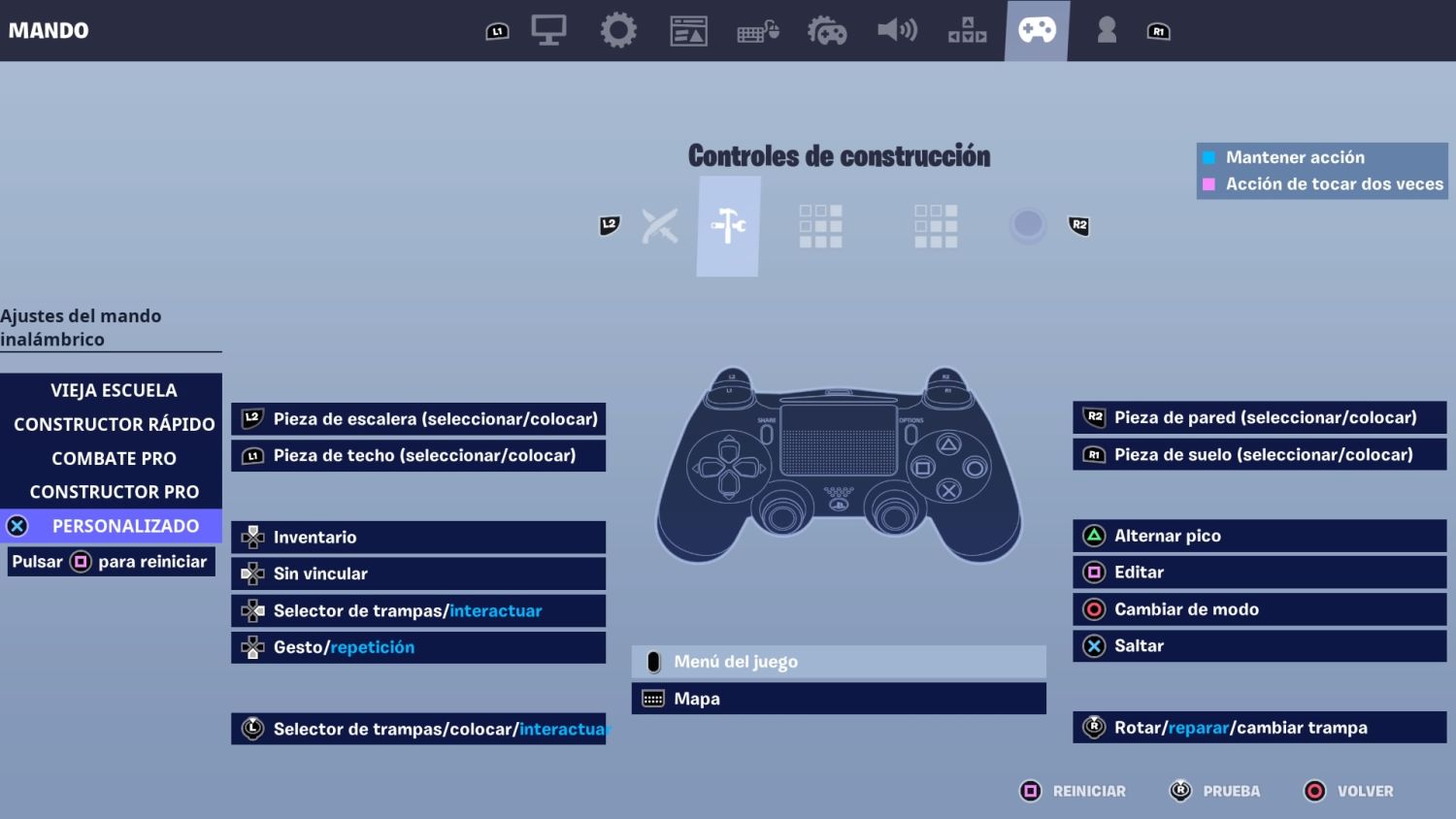 Crea una nueva configuración en los controles