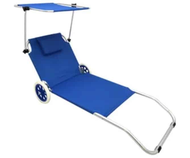 Tumbona Plegable De Jardín O Playa Con Ruedas, Parasol Y Cojin Reposa Cabeza, Ikunik