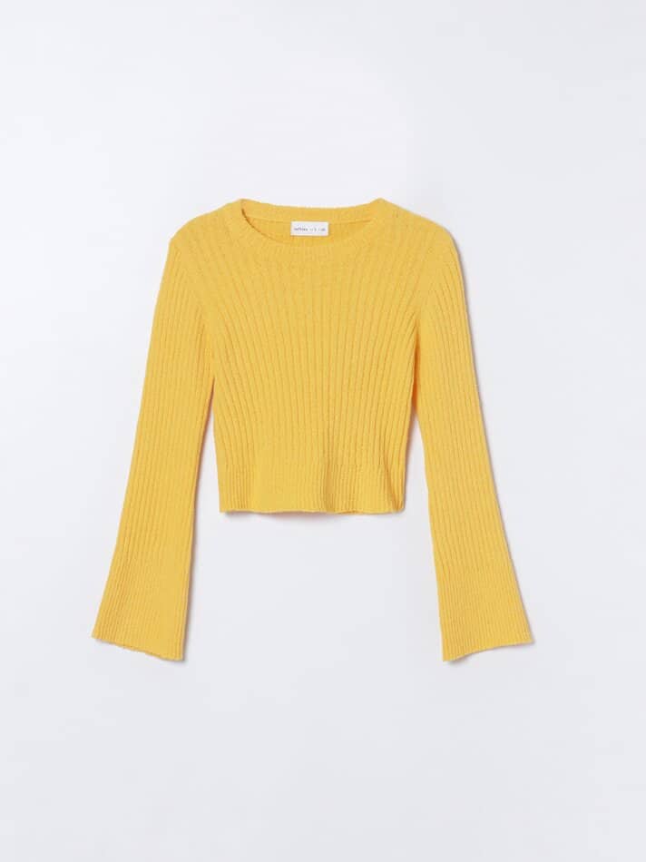 Jersey Cropped De Punto Canalé Amarillo
