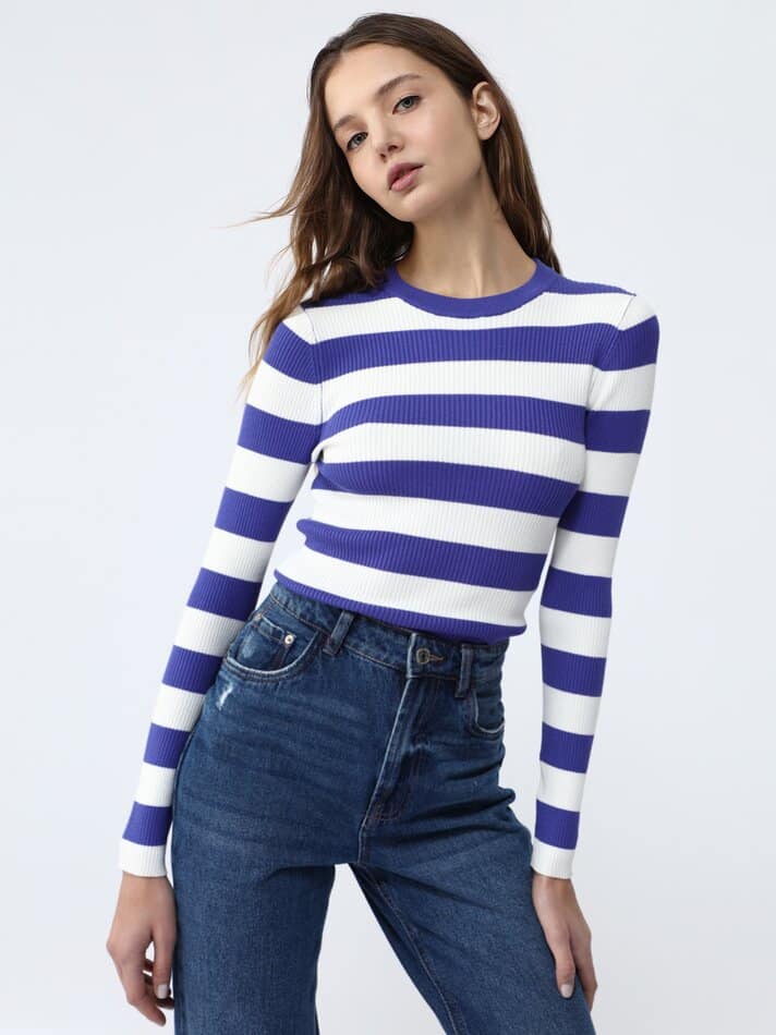 Jersey De Punto De Canalé Con Rayas Moradas Y Blancas