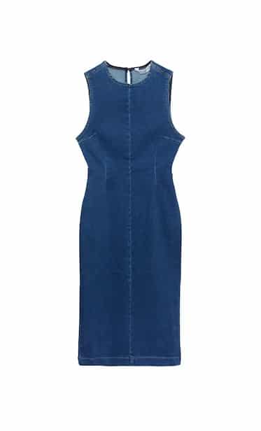 Vestido Midi Denim Slim De Stradivarius