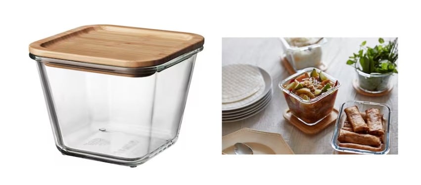 Ikea 365+ Bote Con Tapa, Cuadrado Vidrio/Bambú, 1.2 L