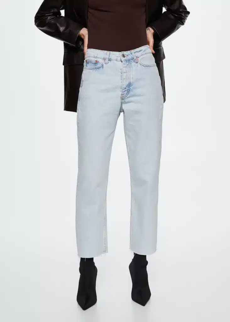 Mango - Jeans Rectos Tiro Alto Crop