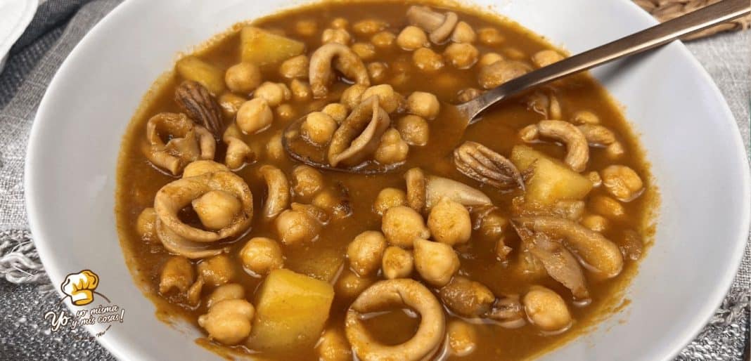 Otra manera de hacer garbanzos con calamares o chipirones