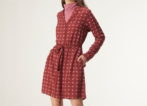 Vestido Corto Camisero Con Estampado Geometrico Retro 1