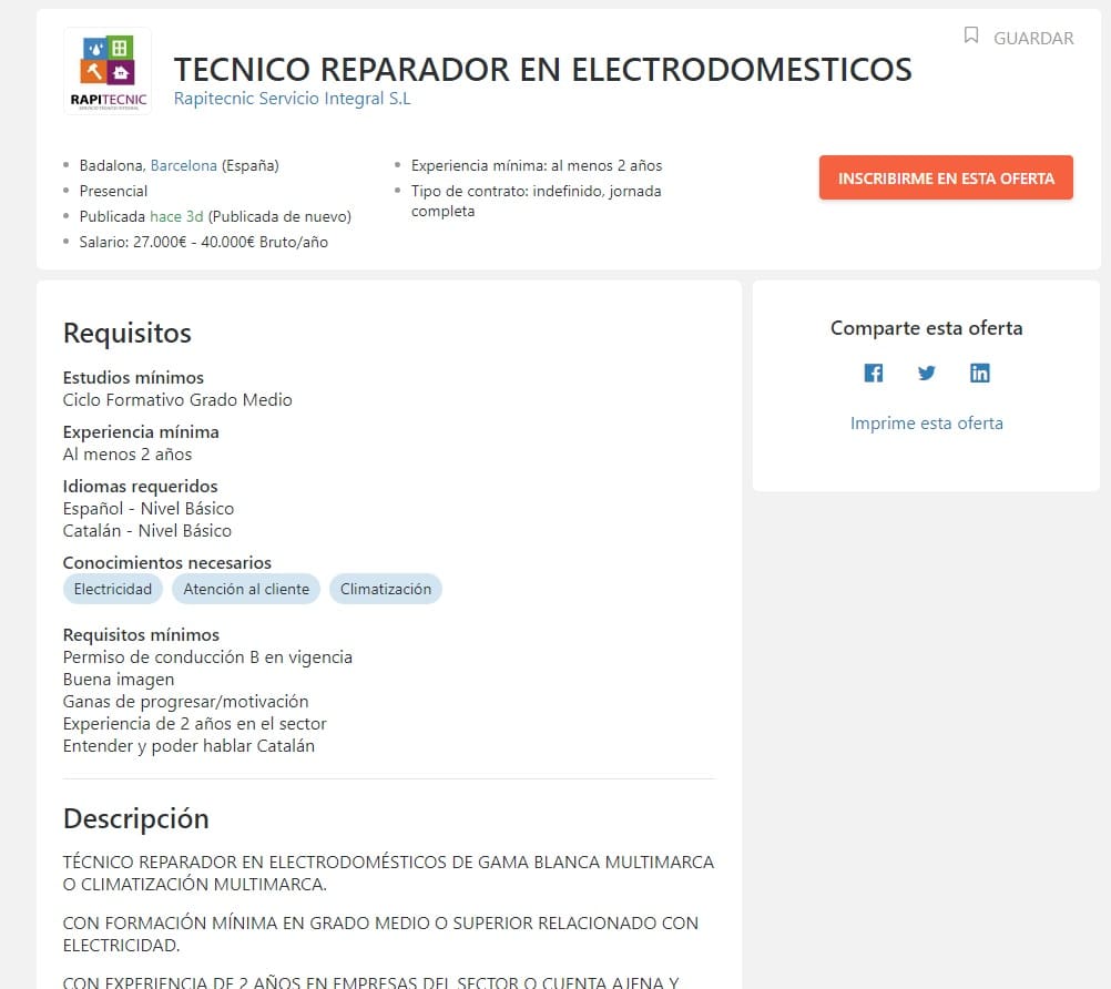 Tenico Reparador Oferta